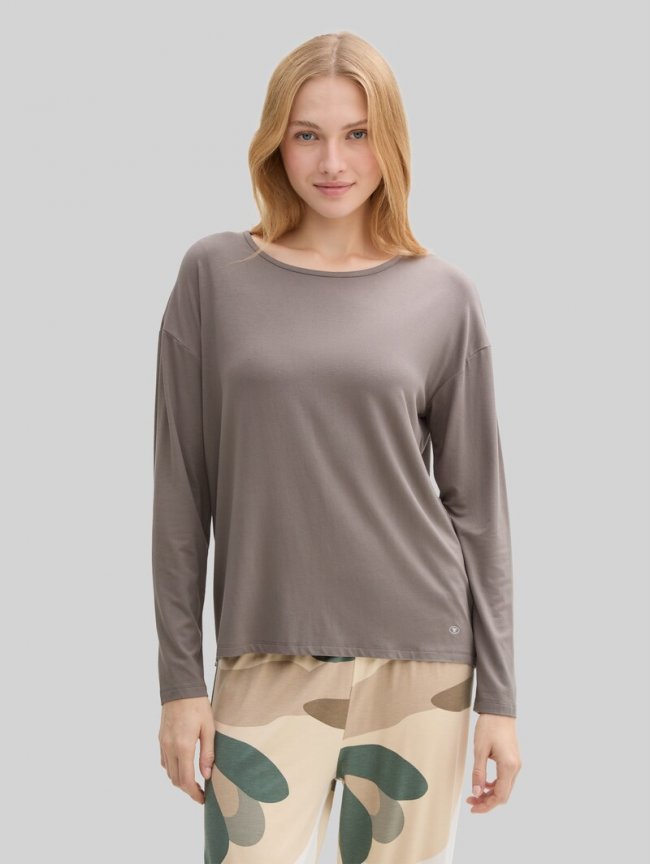 Tom Tailor Loungewear Langarmshirt - Grey-medium-solid Tom Tailor Loungewear Langarmshirt - Grey-medium-solid