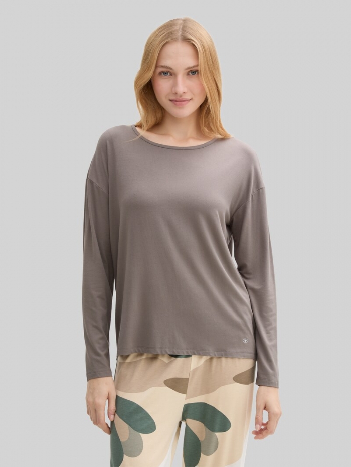Tom Tailor Loungewear Langarmshirt - Grey-medium-solid