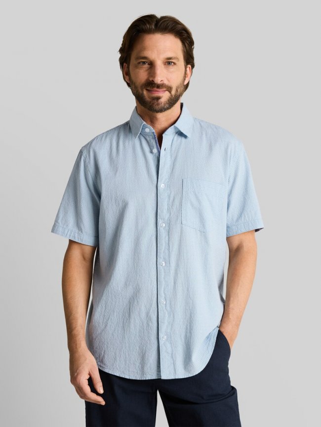 Tom Tailor Regular Fit Kurzarmhemd aus Baumwolle - Light Blue Dot Structure Tom Tailor Regular Fit Kurzarmhemd aus Baumwolle - Light Blue Dot Structure