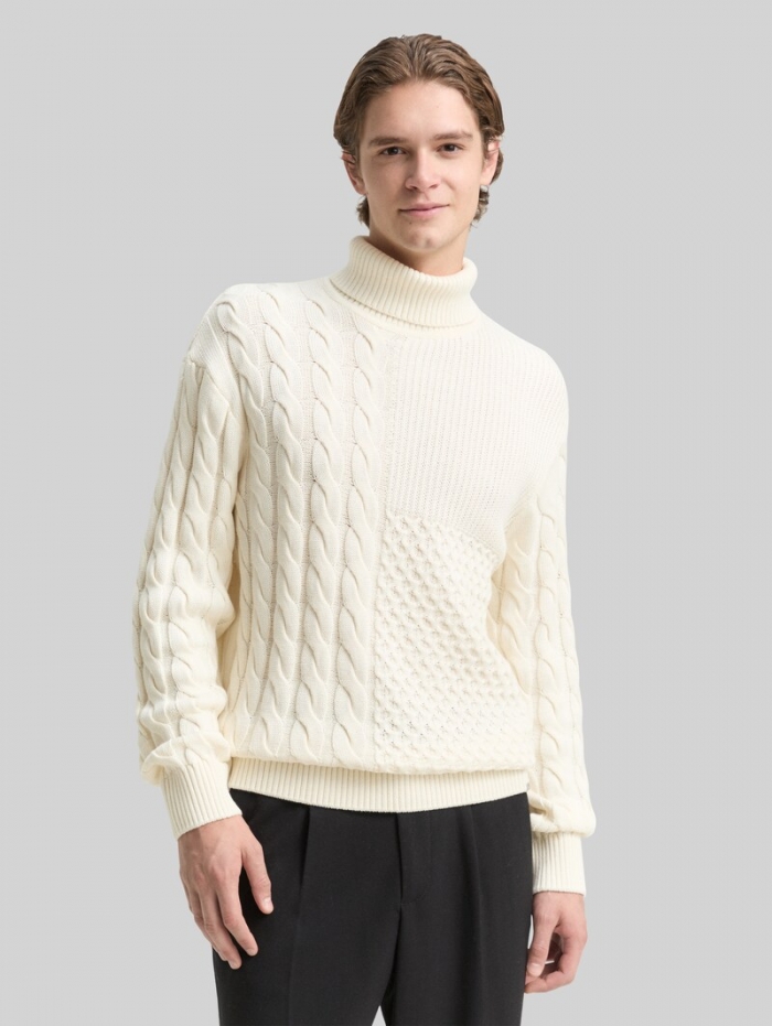 Tom Tailor Relaxed Fit Rollkragenpullover mit Zopfmuster - Wool White Tom Tailor Relaxed Fit Rollkragenpullover mit Zopfmuster - Wool White