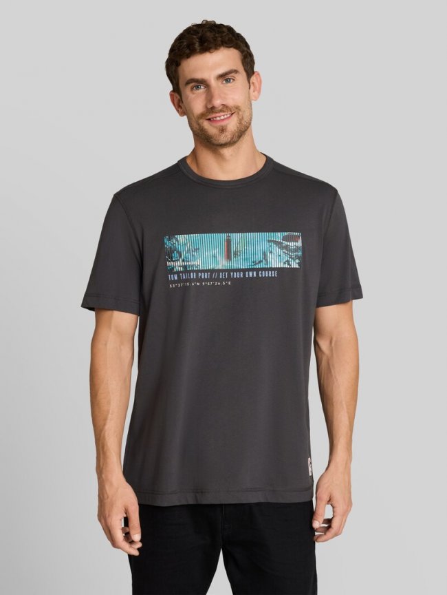 Tom Tailor T-Shirt mit Fotoprint - Tarmac Grey Tom Tailor T-Shirt mit Fotoprint - Tarmac Grey