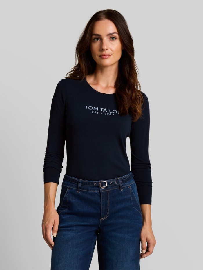 Tom Tailor Langarmshirt mit Logo-Print - Sky Captain Blue Tom Tailor Langarmshirt mit Logo-Print - Sky Captain Blue