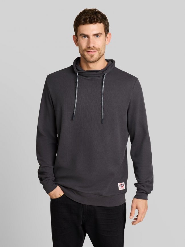 Tom Tailor Snood Langarmshirt mit Waffelstruktur - Tarmac Grey Tom Tailor Snood Langarmshirt mit Waffelstruktur - Tarmac Grey