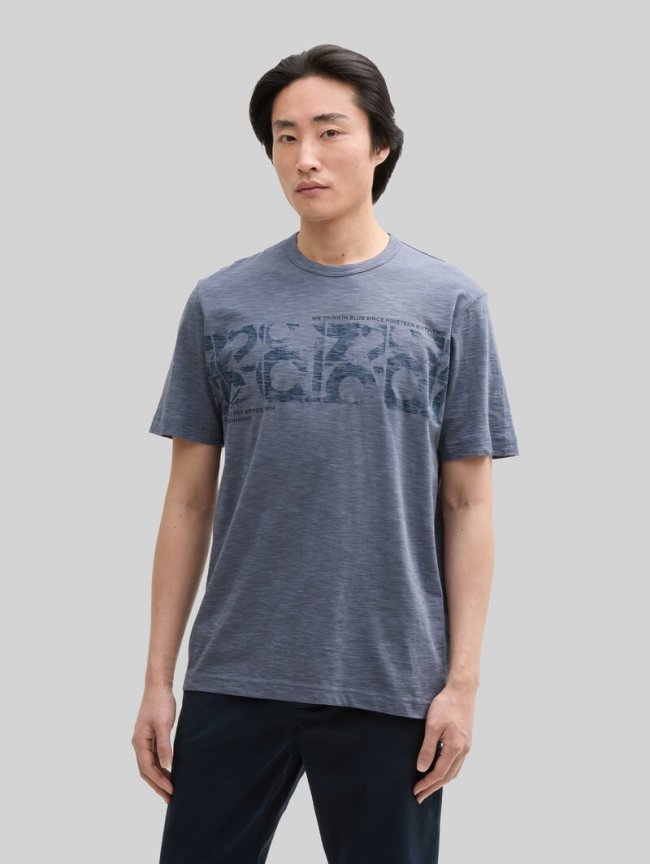 Tom Tailor T-Shirt mit Print - Blueish Grey Tonal Fine Stripe Tom Tailor T-Shirt mit Print - Blueish Grey Tonal Fine Stripe