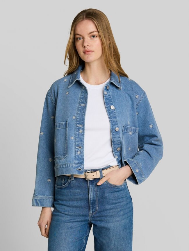 Tom Tailor Jeansjacke mit Stickereien - Blue White Daisy Embroidery Tom Tailor Jeansjacke mit Stickereien - Blue White Daisy Embroidery