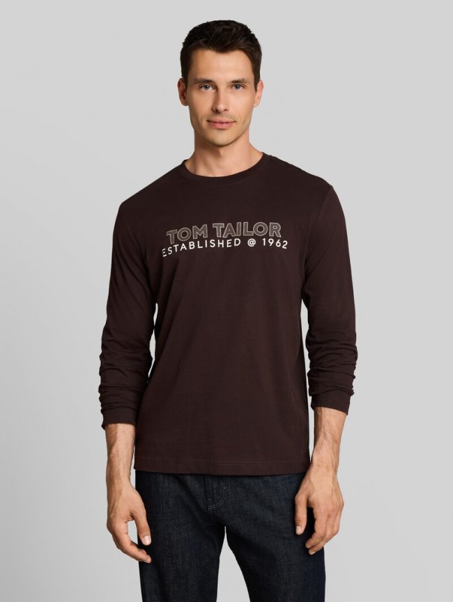 Tom Tailor Langarmshirt mit Logo-Print - Dark Chocolate Brown Tom Tailor Langarmshirt mit Logo-Print - Dark Chocolate Brown