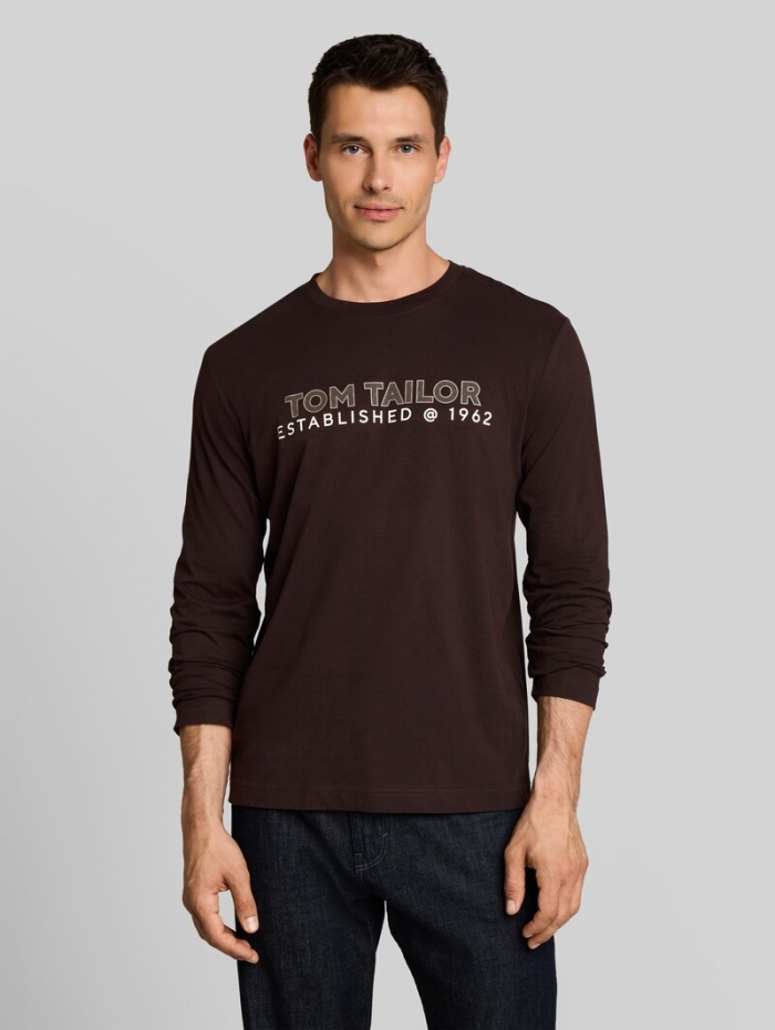 Tom Tailor Langarmshirt mit Logo-Print - Dark Chocolate Brown Tom Tailor Langarmshirt mit Logo-Print - Dark Chocolate Brown
