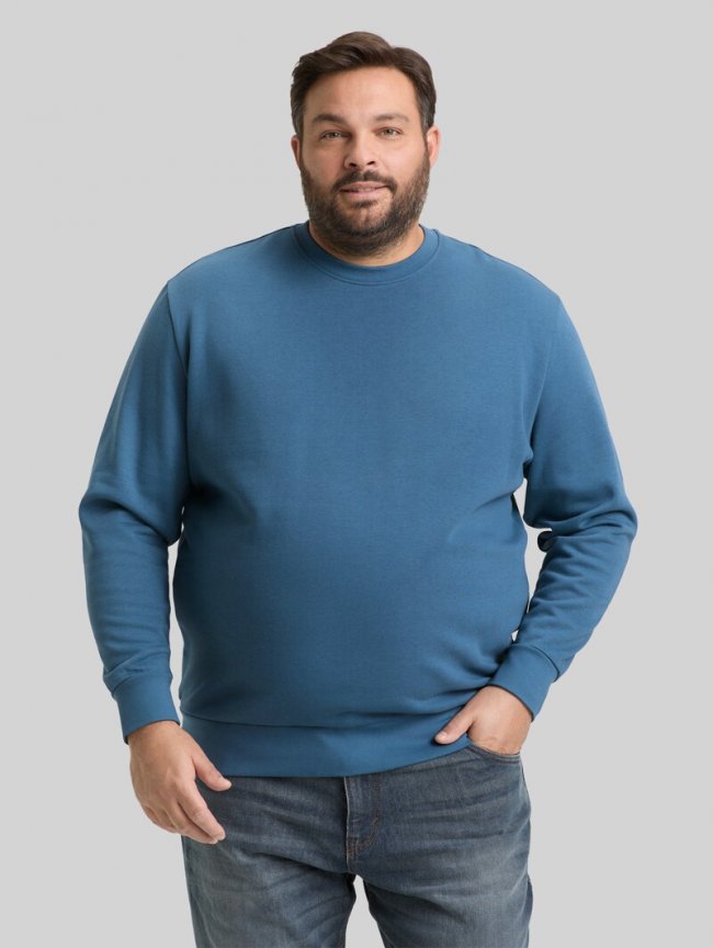 Tom Tailor Plus Size - Basic Sweatshirt in Unifarben - Real Teal Blue Tom Tailor Plus Size - Basic Sweatshirt in Unifarben - Real Teal Blue