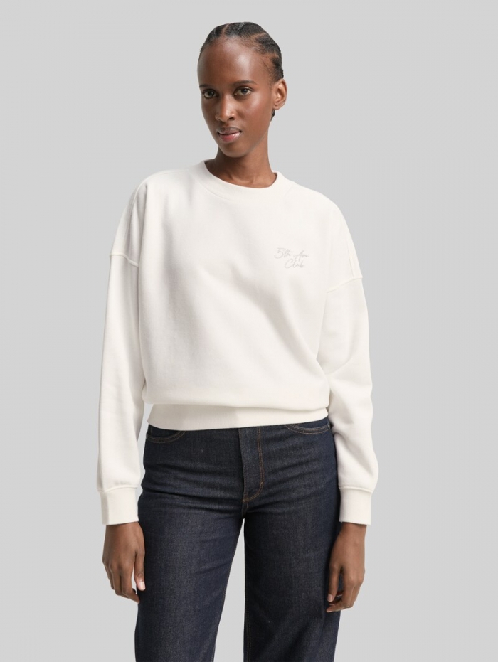 Tom Tailor Sweatshirt mit Glitzer-Stickerei - Off White Tom Tailor Sweatshirt mit Glitzer-Stickerei - Off White