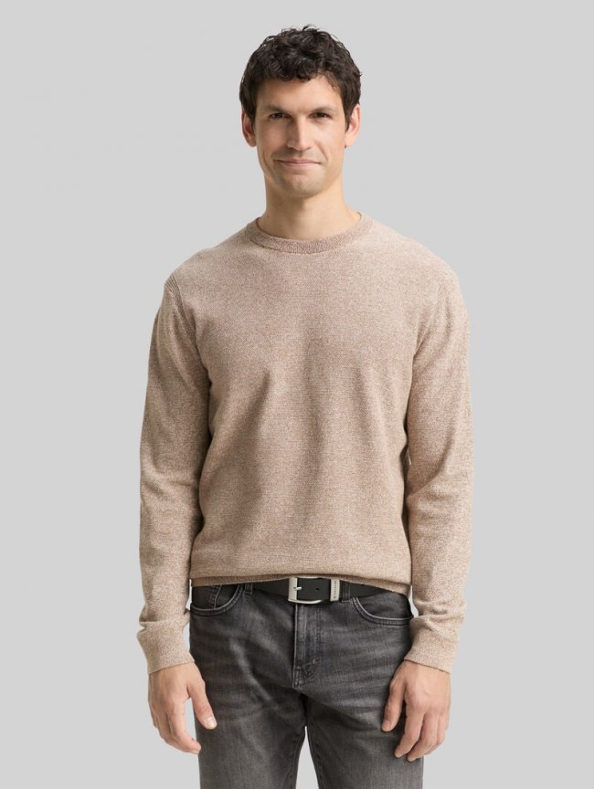 Tom Tailor Strickpullover aus Baumwolle - Brown Offwhite Twotone Tom Tailor Strickpullover aus Baumwolle - Brown Offwhite Twotone