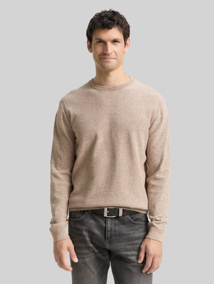 Tom Tailor Strickpullover aus Baumwolle - Brown Offwhite Twotone Tom Tailor Strickpullover aus Baumwolle - Brown Offwhite Twotone