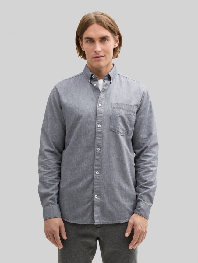 Tom Tailor Regular Fit Hemd mit Brusttasche - Navy Chambray Tom Tailor Regular Fit Hemd mit Brusttasche - Navy Chambray