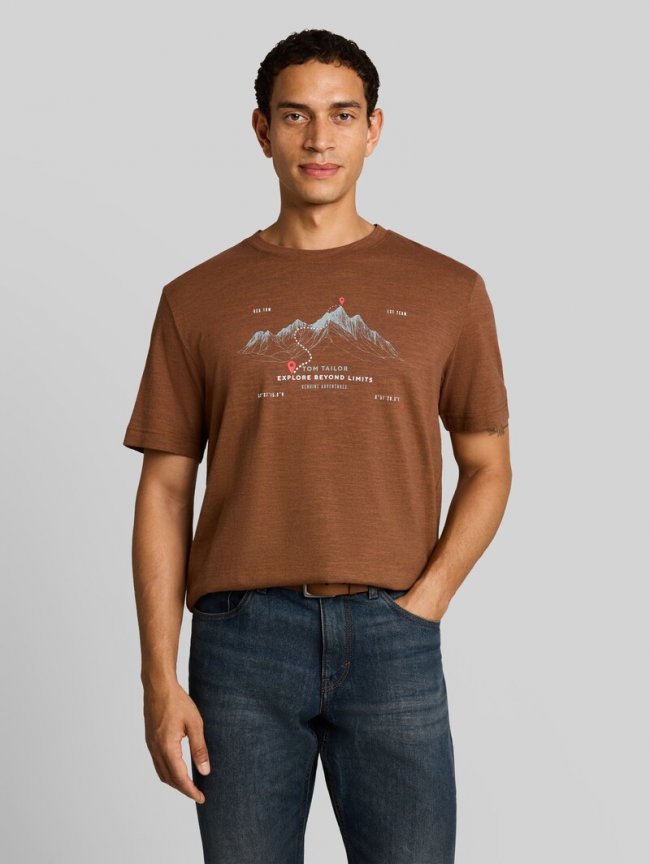Tom Tailor T-Shirt mit Print - Brown Olive Injected Stripe Tom Tailor T-Shirt mit Print - Brown Olive Injected Stripe