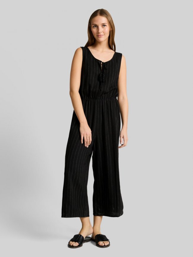Tom Tailor Jumpsuit mit Leinenanteil - Black Beige Vertical Stripe Tom Tailor Jumpsuit mit Leinenanteil - Black Beige Vertical Stripe