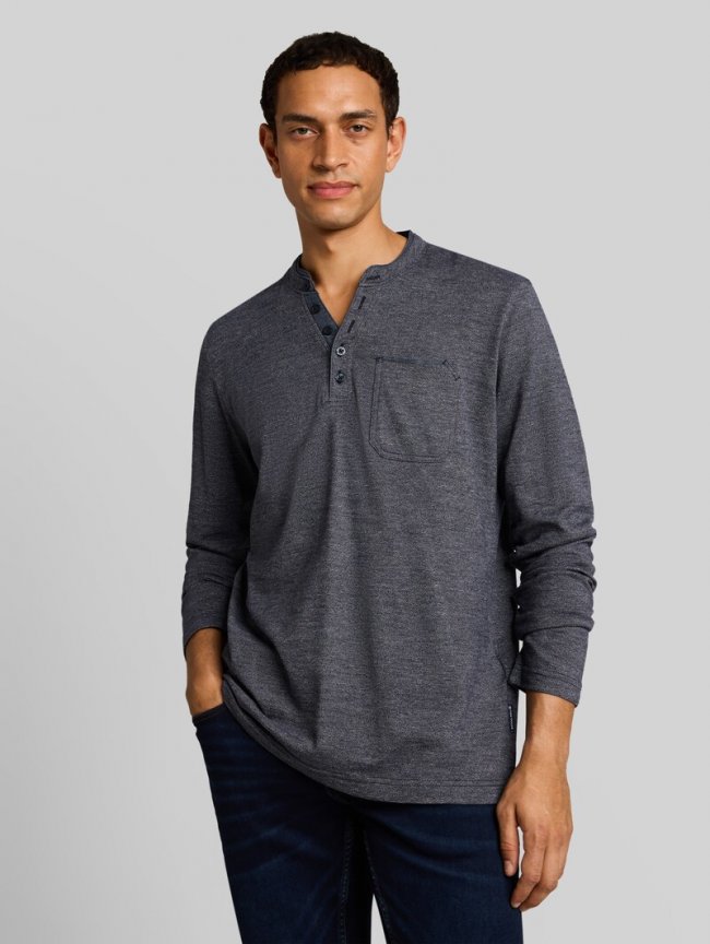 Tom Tailor Serafino Langarmshirt mit Brusttasche - Navy Gardenia White Injected Tom Tailor Serafino Langarmshirt mit Brusttasche - Navy Gardenia White Injected