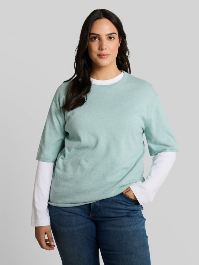 Tom Tailor Plus Size - Loose Fit Strickpullover mit Kaschmir-Anteil - Blue Haze Melange Tom Tailor Plus Size - Loose Fit Strickpullover mit Kaschmir-Anteil - Blue Haze Melange