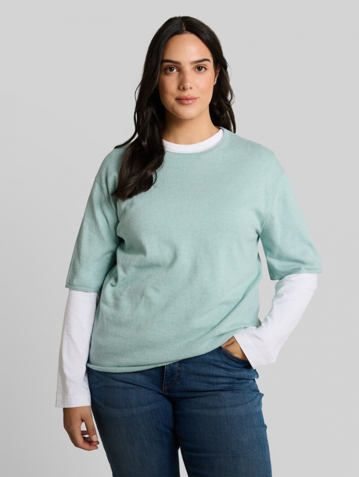 Tom Tailor Plus Size - Loose Fit Strickpullover mit Kaschmir-Anteil - Blue Haze Melange Tom Tailor Plus Size - Loose Fit Strickpullover mit Kaschmir-Anteil - Blue Haze Melange