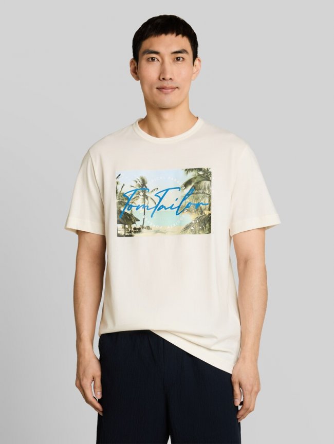 Tom Tailor T-Shirt mit Fotoprint - Gardenia White Tom Tailor T-Shirt mit Fotoprint - Gardenia White