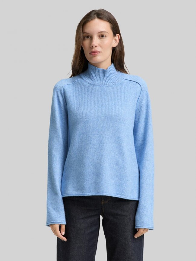 Tom Tailor Loose Fit Strickpullover mit Stehkragen - Light Fjord Blue Melange Tom Tailor Loose Fit Strickpullover mit Stehkragen - Light Fjord Blue Melange