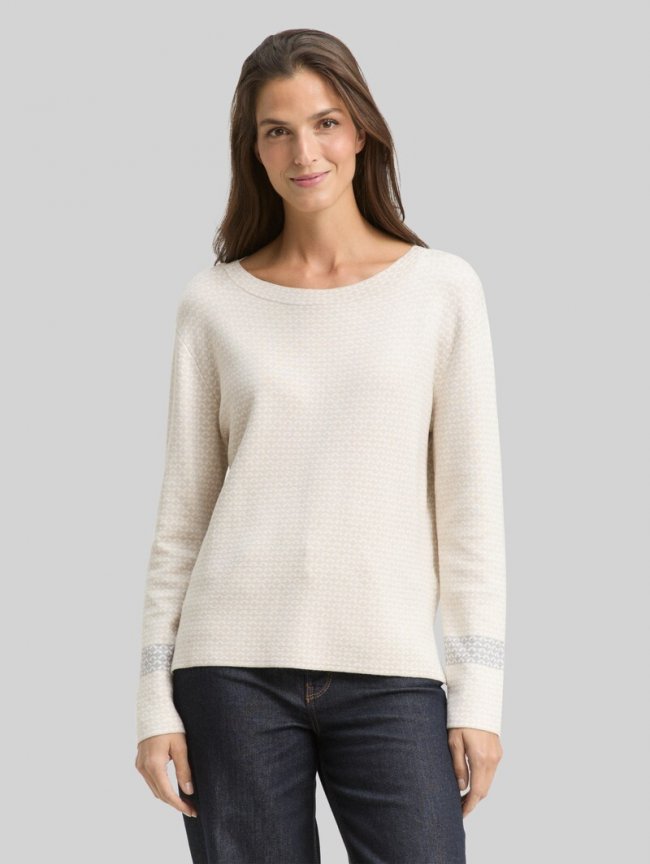 Tom Tailor Loose Fit Jacquard Strickpullover - Mini Argyle On Beige Melange Tom Tailor Loose Fit Jacquard Strickpullover - Mini Argyle On Beige Melange
