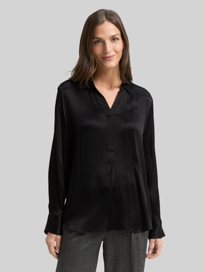 Tom Tailor Crinkle Satinbluse - Deep Black Tom Tailor Crinkle Satinbluse - Deep Black