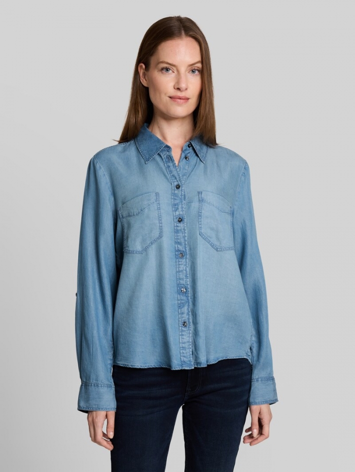 Tom Tailor Bluse mit TENCEL™ Lyocell - Clean Mid Stone Blue Denim Tom Tailor Bluse mit TENCEL™ Lyocell - Clean Mid Stone Blue Denim