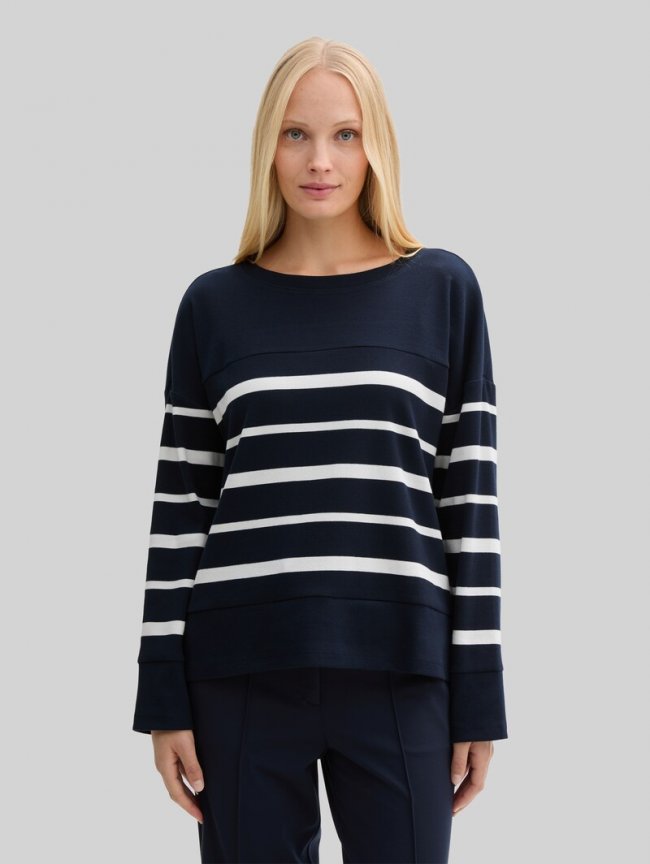Tom Tailor Ripp Langarmshirt mit Streifenmuster - Blue Offwhite Irregular Stripe