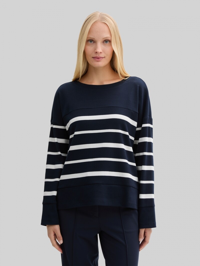 Tom Tailor Ripp Langarmshirt mit Streifenmuster - Blue Offwhite Irregular Stripe Tom Tailor Ripp Langarmshirt mit Streifenmuster - Blue Offwhite Irregular Stripe