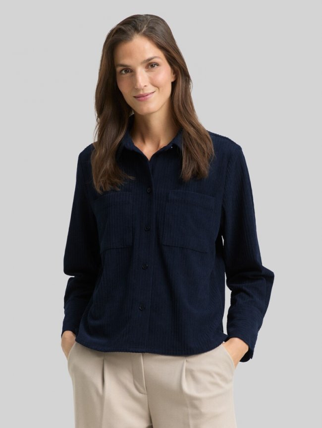 Tom Tailor Loose Fit Cordbluse - Sky Captain Blue