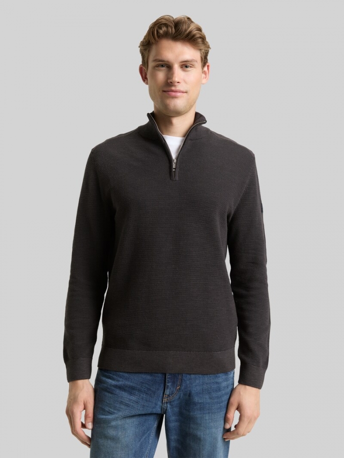 Tom Tailor Troyer Strickpullover aus Baumwolle - Tarmac Grey Tom Tailor Troyer Strickpullover aus Baumwolle - Tarmac Grey