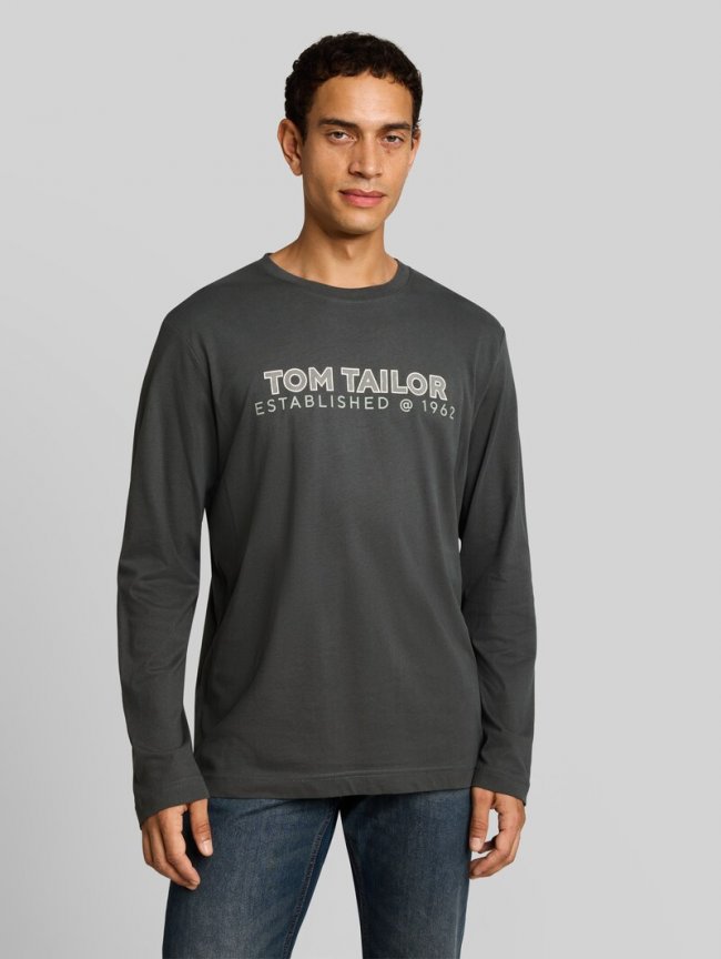 Tom Tailor Langarmshirt mit Logo-Print - Darkest Olive Tom Tailor Langarmshirt mit Logo-Print - Darkest Olive