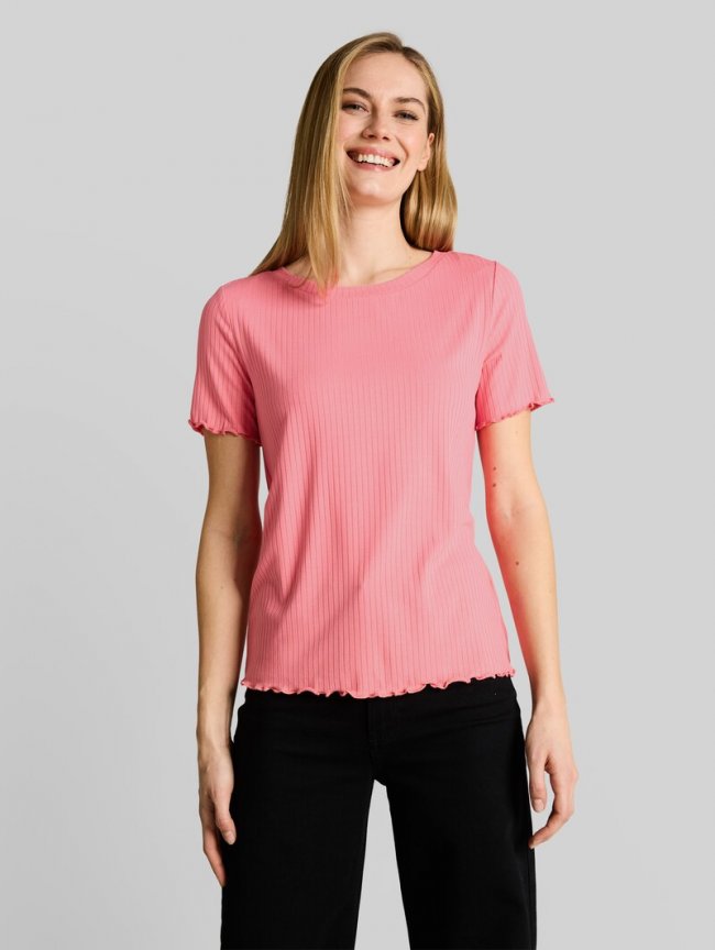 Tom Tailor T-Shirt mit Rippstruktur - Soft Fuchsia Pink Tom Tailor T-Shirt mit Rippstruktur - Soft Fuchsia Pink