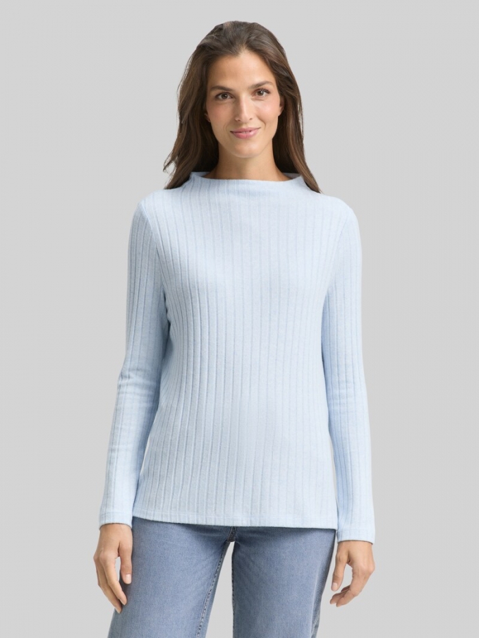 Tom Tailor Cosy Langarmshirt mit Stehkragen - Light Fjord Blue Melange Tom Tailor Cosy Langarmshirt mit Stehkragen - Light Fjord Blue Melange