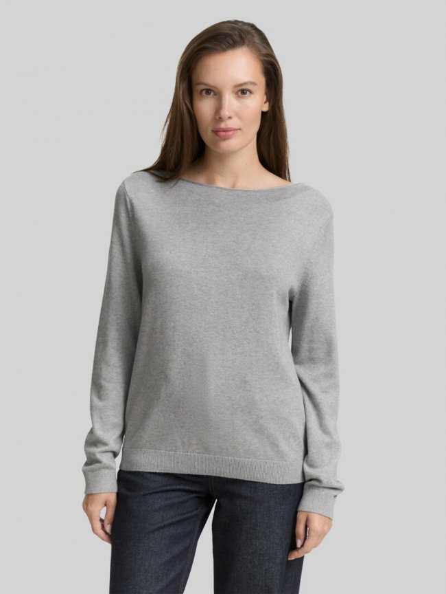 Tom Tailor Strickpullover mit U-Boot-Ausschnitt - Medium Silver Grey Melange Tom Tailor Strickpullover mit U-Boot-Ausschnitt - Medium Silver Grey Melange