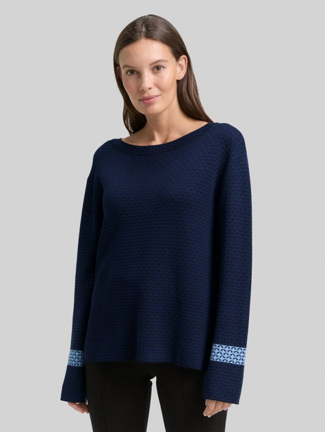 Tom Tailor Loose Fit Jacquard Strickpullover - Blue Mini Argyle Tom Tailor Loose Fit Jacquard Strickpullover - Blue Mini Argyle