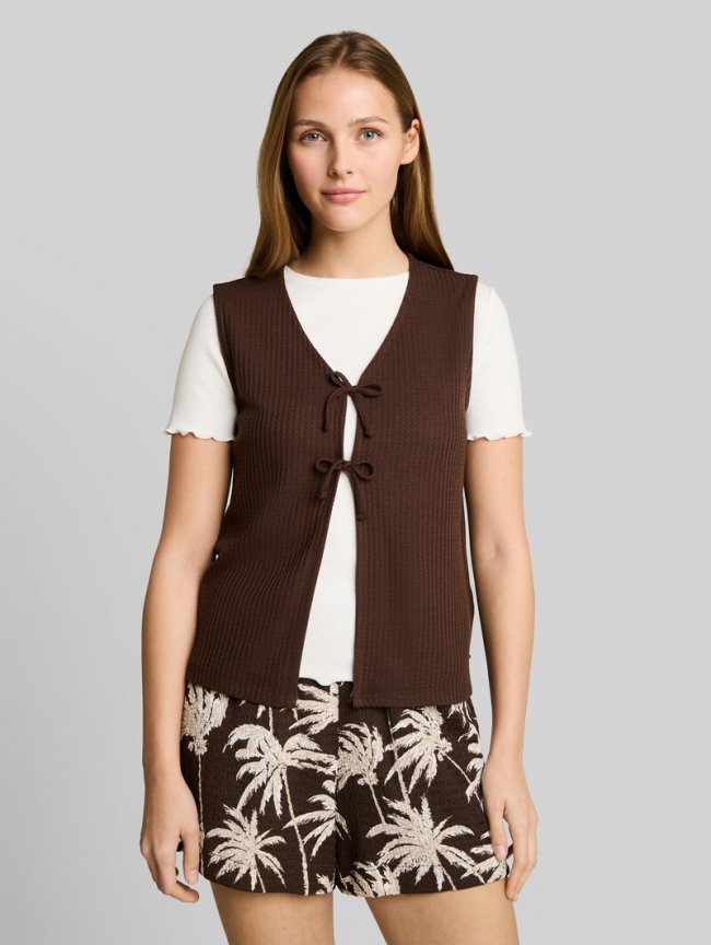 Tom Tailor Top mit Schleifen-Details - Cool Dark Brown Tom Tailor Top mit Schleifen-Details - Cool Dark Brown