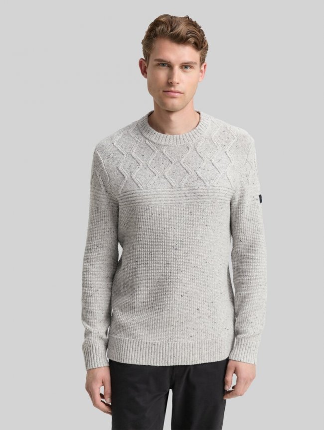 Tom Tailor Strickpullover mit Strukturmix - Grey Melange Multi Neps Tom Tailor Strickpullover mit Strukturmix - Grey Melange Multi Neps