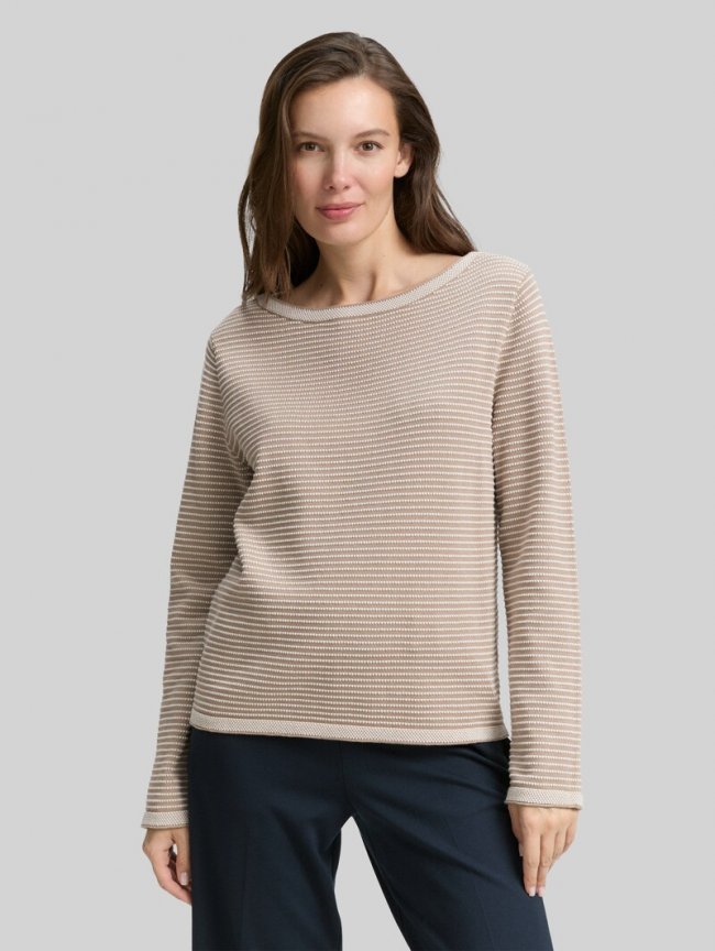 Tom Tailor Strickpullover mit Streifen - Soft Taupe Bubble Knit Stripe Tom Tailor Strickpullover mit Streifen - Soft Taupe Bubble Knit Stripe