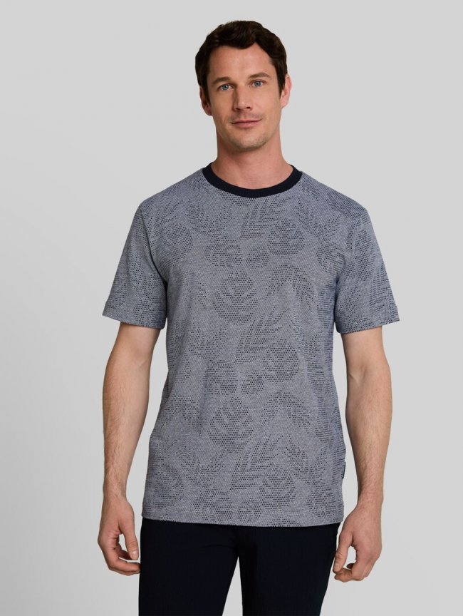 Tom Tailor Jacquard T-Shirt mit Muster - Navy Leaf Jacquard Design