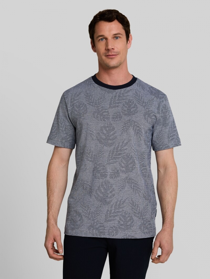 Tom Tailor Jacquard T-Shirt mit Muster - Navy Leaf Jacquard Design