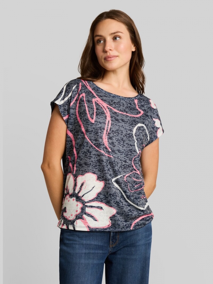 Tom Tailor T-Shirt mit Blumenmuster - Sky Captain Blue Tom Tailor T-Shirt mit Blumenmuster - Sky Captain Blue