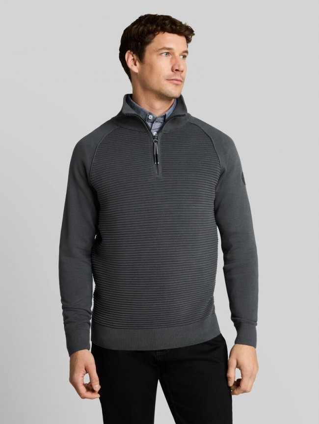 Tom Tailor Troyer Strickpullover aus Baumwolle - Darkest Olive