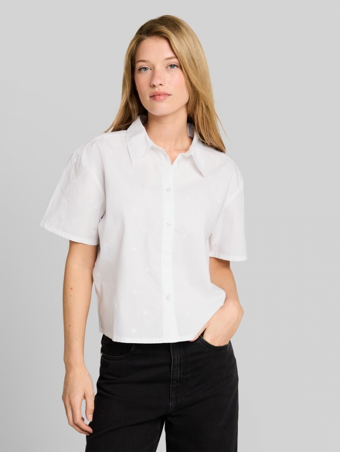 Tom Tailor Boxy Fit Hemdbluse mit Stickereien - White Tonal Daisy Embroidery