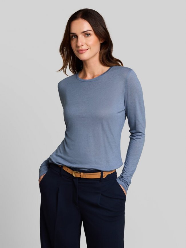Tom Tailor Slim Fit Langarmshirt mit Wollanteil - Fern Blue Melange Tom Tailor Slim Fit Langarmshirt mit Wollanteil - Fern Blue Melange