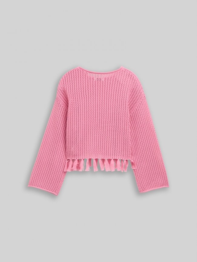 Tom Tailor Cropped Strickpullover mit Fransen - Soft Blush Rose Tom Tailor Cropped Strickpullover mit Fransen - Soft Blush Rose