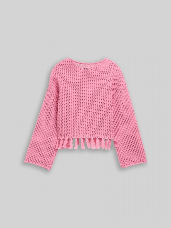 Tom Tailor Cropped Strickpullover mit Fransen - Soft Blush Rose Tom Tailor Cropped Strickpullover mit Fransen - Soft Blush Rose