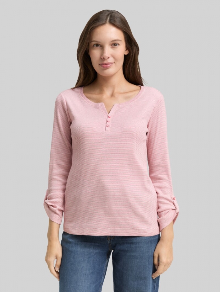Tom Tailor Langarmshirt mit Turn-Up-Funktion - Offwhite Pink Small Stripe Tom Tailor Langarmshirt mit Turn-Up-Funktion - Offwhite Pink Small Stripe
