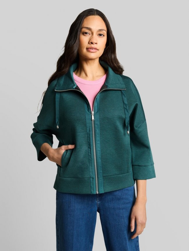 Tom Tailor Boxy Fit Scuba Sweatjacke - Deep Meadow Green Melange Tom Tailor Boxy Fit Scuba Sweatjacke - Deep Meadow Green Melange