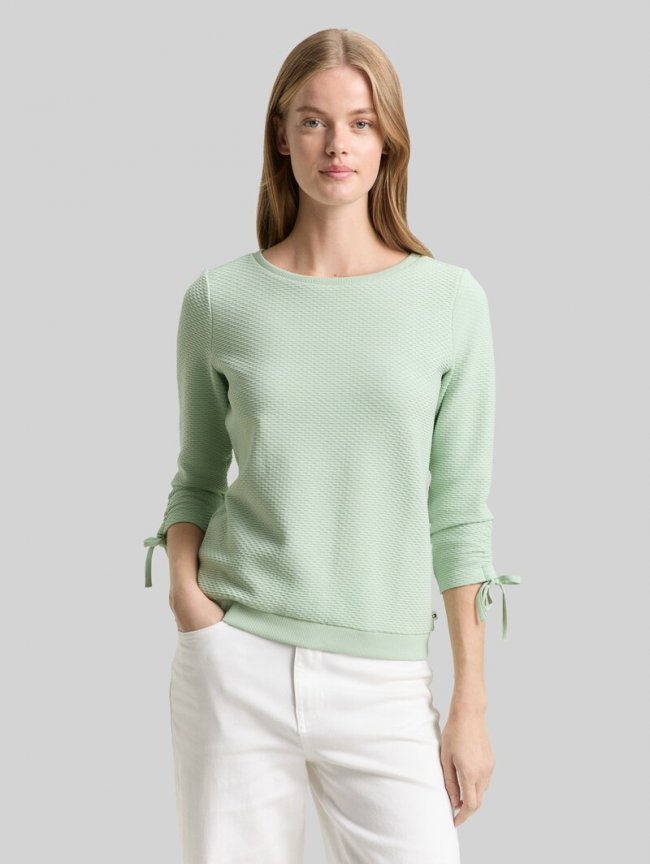 Tom Tailor Slim Fit Sweatshirt mit Raffärmeln - Light Matcha Green Tom Tailor Slim Fit Sweatshirt mit Raffärmeln - Light Matcha Green