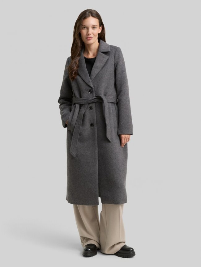 Tom Tailor Wollmantel mit Gürtel - Dark Anthra Melange Tom Tailor Wollmantel mit Gürtel - Dark Anthra Melange